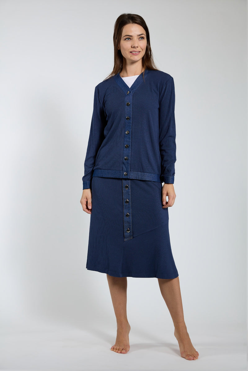 L2210-B Blue Ribbed Skirt