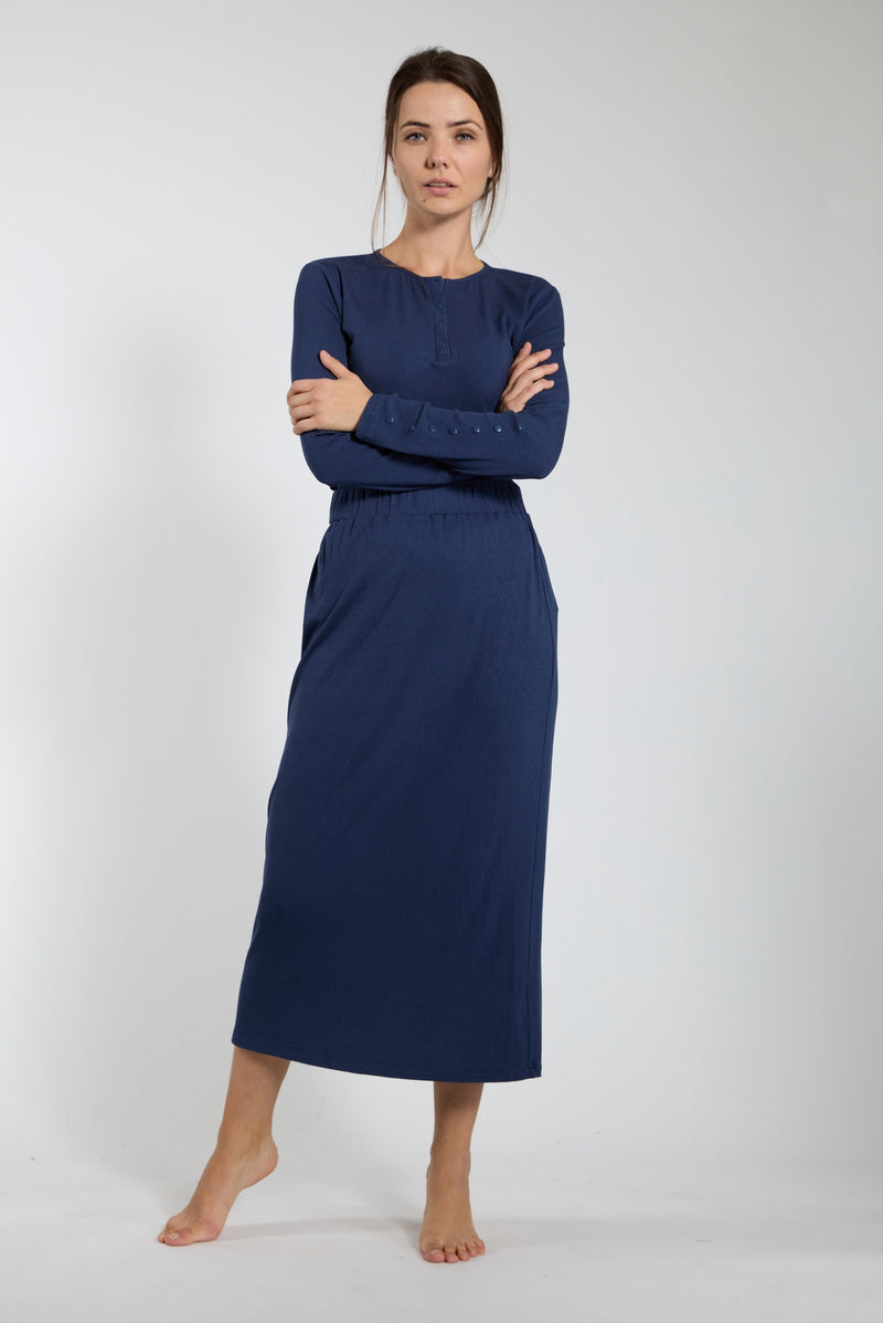 L2265-H Navy Midi Skirt