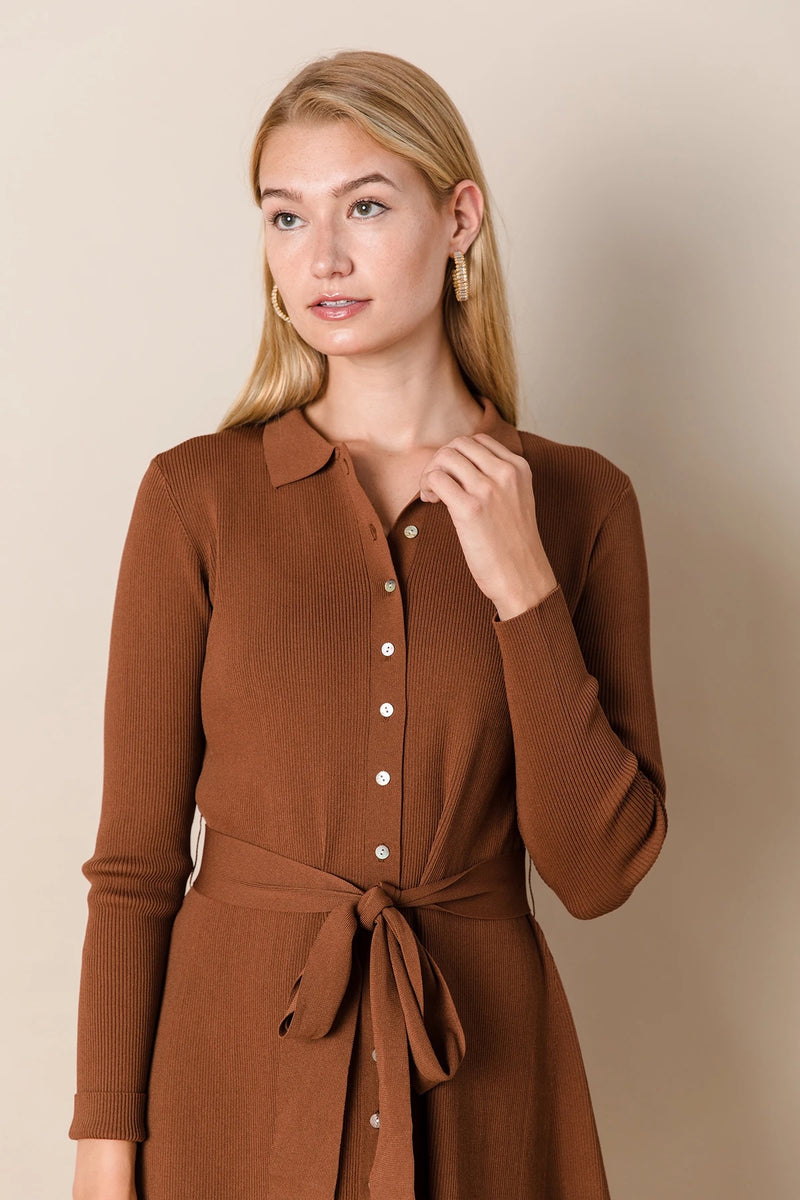 Knit Button Dress Caramel