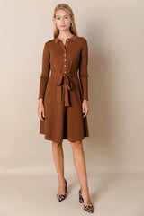 Knit Button Dress Caramel